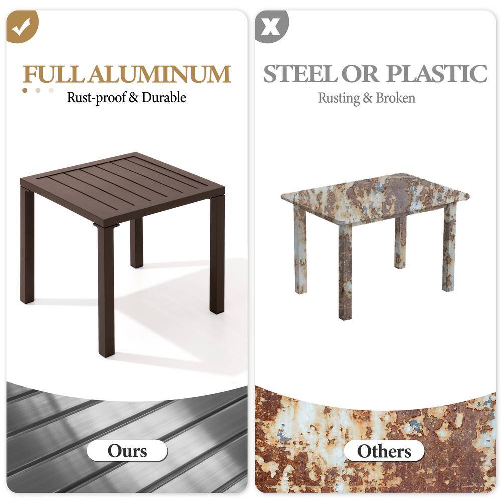 Brown Aluminum Square Outdoor Side Table