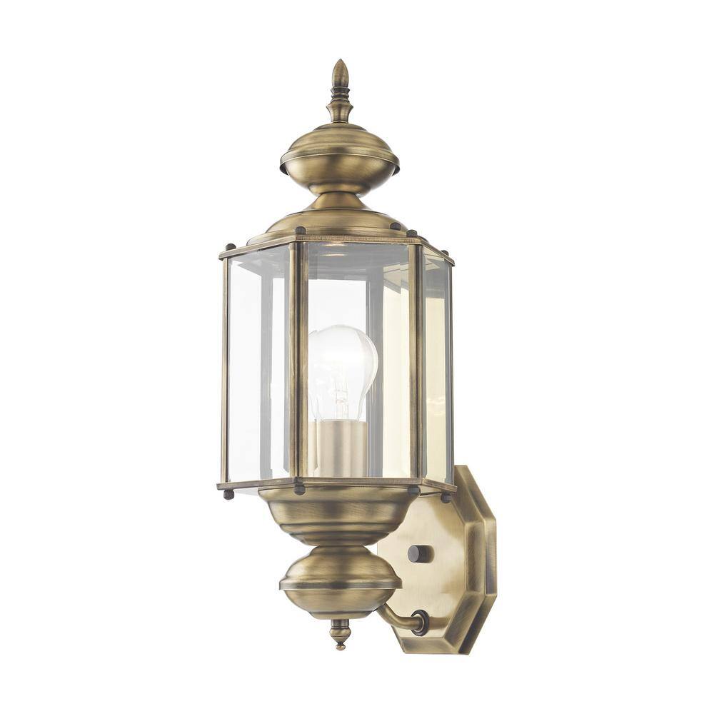 Antique Brass Elegance Outdoor Wall Lantern with Clear Beveled Glass