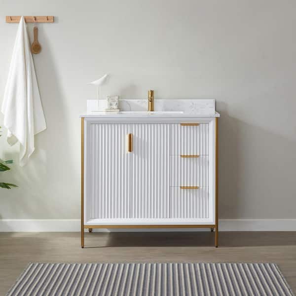 ROSWELL Granada 36 in. W x 22 in. D x 33.8 in. H Bath Vanity in White with White Composite Stone Countertop Without Mirror