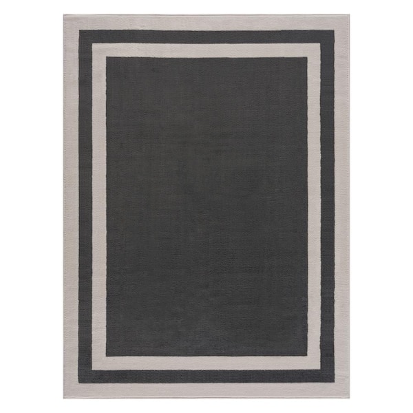 CAMILSON Dark Grey/Cream 5 ft. x 7 ft. Bordered Area Rug