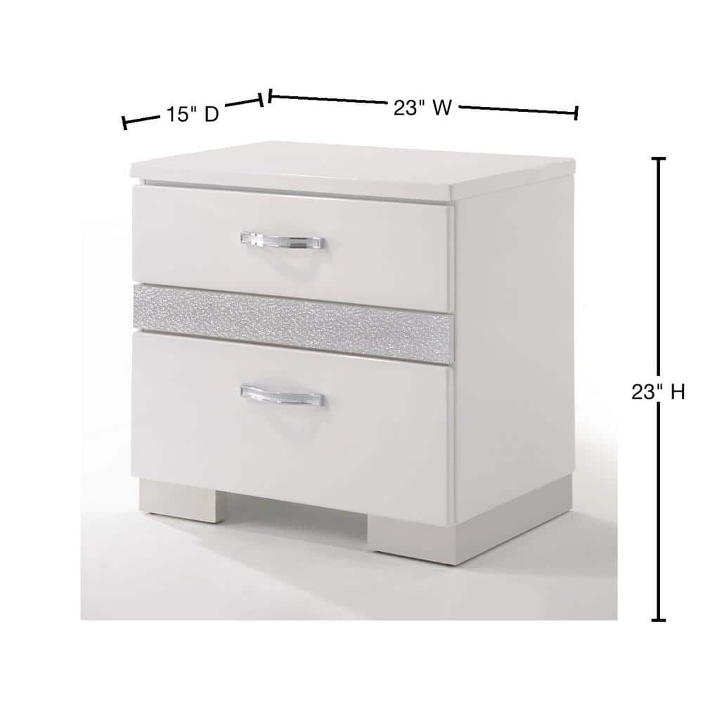 White Gloss Wood and Metal 2-Drawer Nightstand
