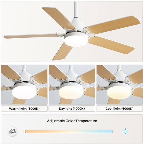 3.5 ft. Modern Ceiling Fan With 3 Color Dimmable Light 5 Blades Remote Control Reversible DC Motor-WHITE Lighting
