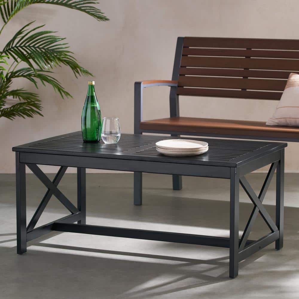 Black Acacia Wood Outdoor Rectangle Coffee Table