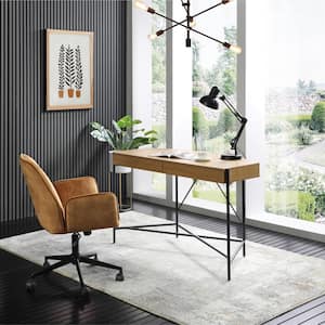 Kaius 22.1 in. Wide Rectangular Natural/Black Wooden 2-Drawers Writing Desk with Steel Legs
