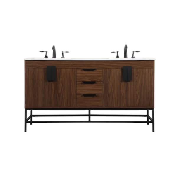 Simply Living 60 in. W x 22 in. D x 33.5 in. H Bath Vanity in Walnut ...