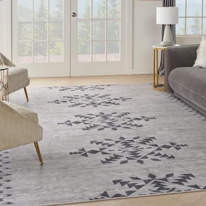 57 Grand Machine Washable Ivory/Charcoal 8 ft. x 10 ft. Center medallion Contemporary Area Rug