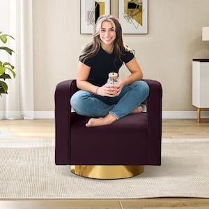 Bettina Contemporary Purple Velvet Comfy Swivel Barrel Chair with Open Back and Metal Base