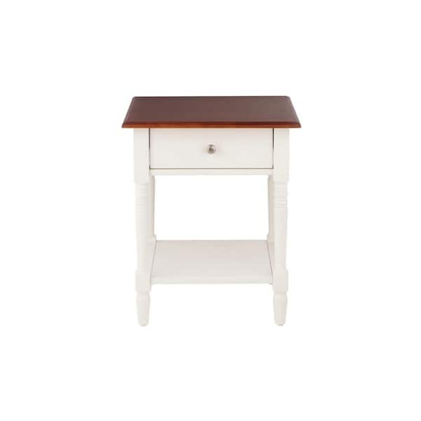StyleWell Trentwick Square Ivory Wood 1 Drawer End Table with Walnut Finish Top (20 in. W x 24 in. H)