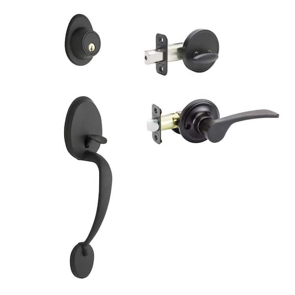 Mid Century Modern Black Door Handleset with Left Hand Scandinavian Handle Trim