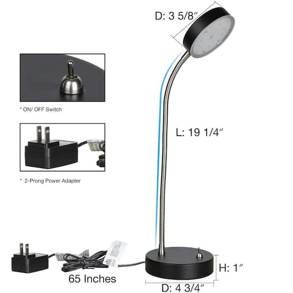 19.25 in. Black 360° Flexible Gooseneck LED Desk Lamp