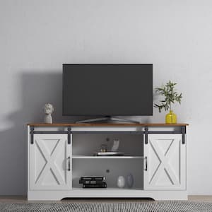 59 in. White TV Stand with Adjustable Shelves Fits TV's up to 65 in.