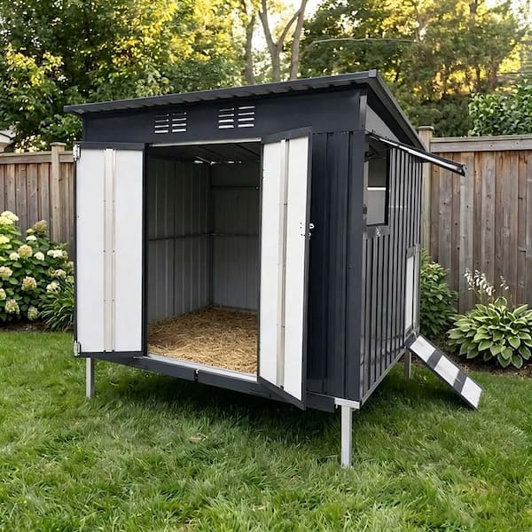 6.3 ft. x 5.8 ft. Galvanized Metal Chicken Coop with Pull Out Waste Trays,Outdoor Weatherproof Hen House Poultry Cage