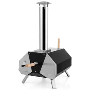 Wood Outdoor Pizza Oven Machine 12 in. Pizza Grill Maker Portable with Foldable Legs in Black