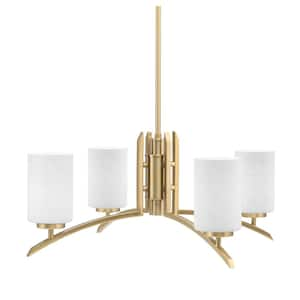 Siena 26 in. 4-Light New Age Brass Chandelier with 4 in. White Muslin Glass Shade, No Bulbs Included