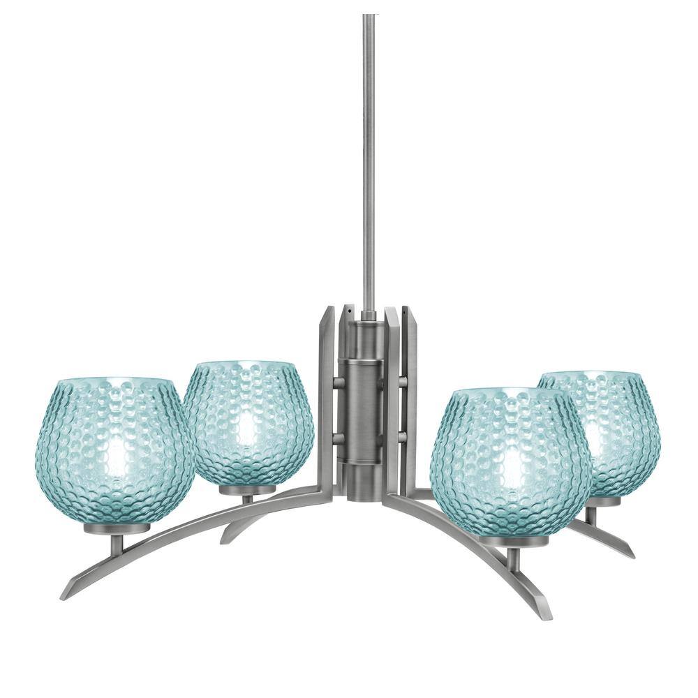 Siena 27.5 in. 4-Light Graphite Chandelier with 6 in. Turquoise Textured Gl