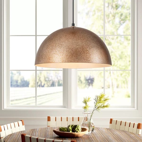 60-Watt 1-Light Antique Gold Industrial Oversized Dome Pot Lid Kitchen Island Pendant Light with Metal Shade -14.9 in. W