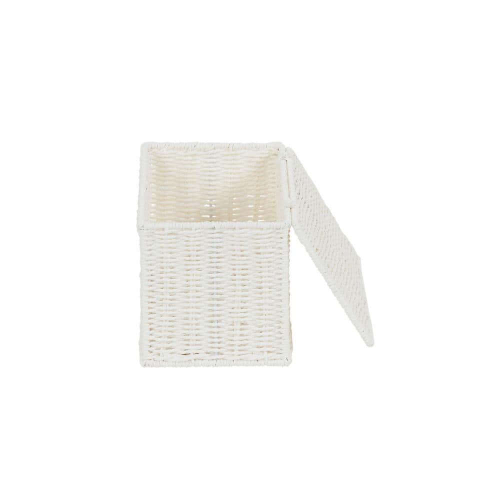 Compact White Paper Rope Wicker Storage Basket with Lid