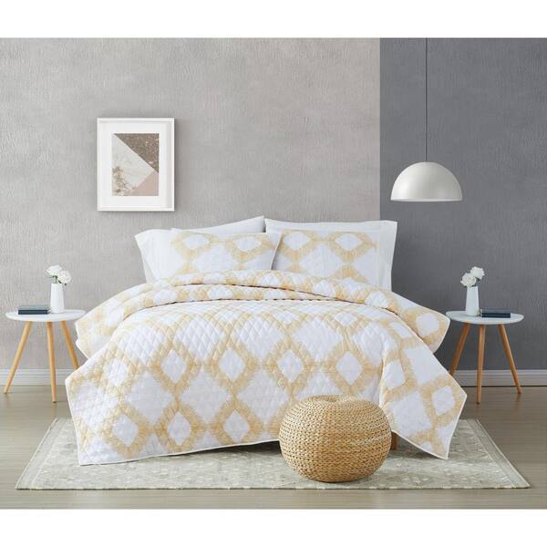 Brooklyn Loom Merill 2-Piece White and Gold Twin XL Cotton Quilt Set