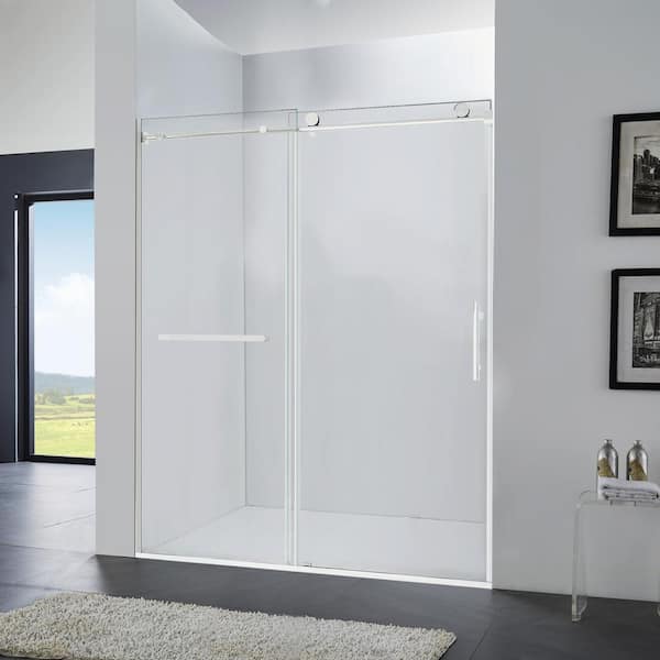 60 in. W x 75 in. H Sliding Semi-Frameless Shower Door in Chrome with Temper Glass