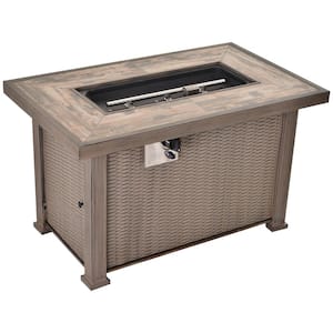 25.75 in. W x 24.5 in. H x 41.75 in. L Rectangle Steel Propane Fire Pit Table with Beautiful Tabletop and Wicker Design