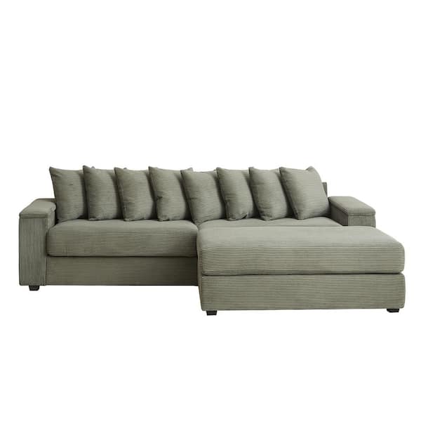 Modern Oversized 104 in. W Square Arm Corduroy L-Shaped Sofa with Armrest Storage in Green