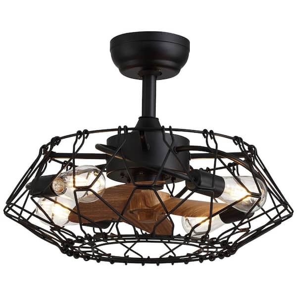 Pacific Core Industrial 20 in. Indoor 4-Light Black Folding Diamond Caged Ceiling Fan with Light with Remote Included