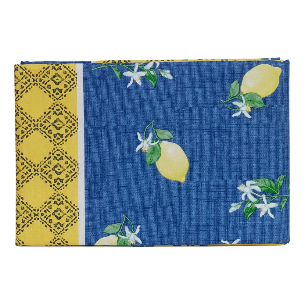 Lemon Bliss Blue and Yellow Vinyl Square Tablecloth