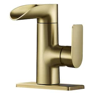 Rotatable Single Handle Single Hole Bathroom Faucet in Brushed Gold