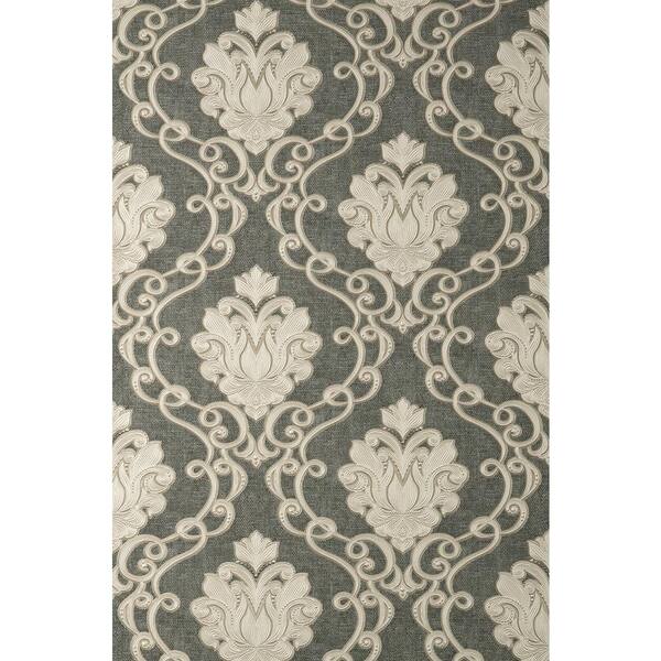 Fine Decor Florentine Charcoal Damask Textured Non-pasted Vinyl Wallpaper