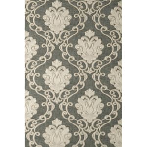Florentine Charcoal Grey Damask Wallpaper Sample