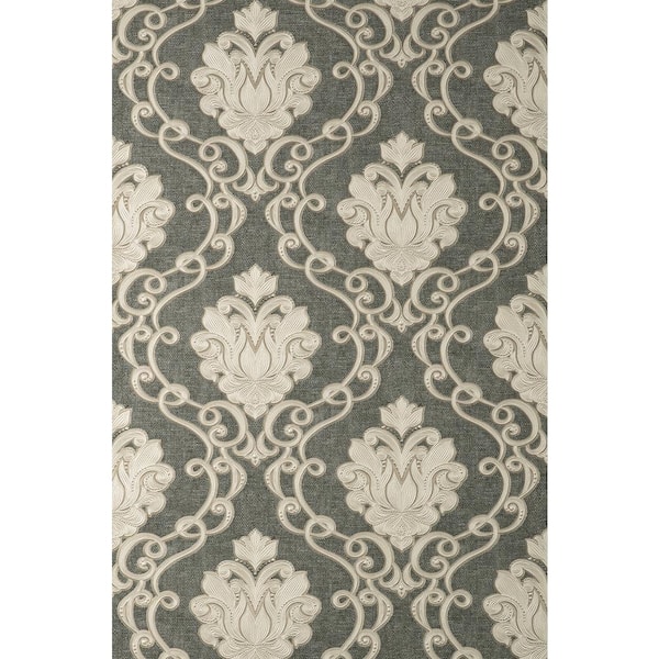 Fine Decor Florentine Charcoal Grey Damask Wallpaper Sample