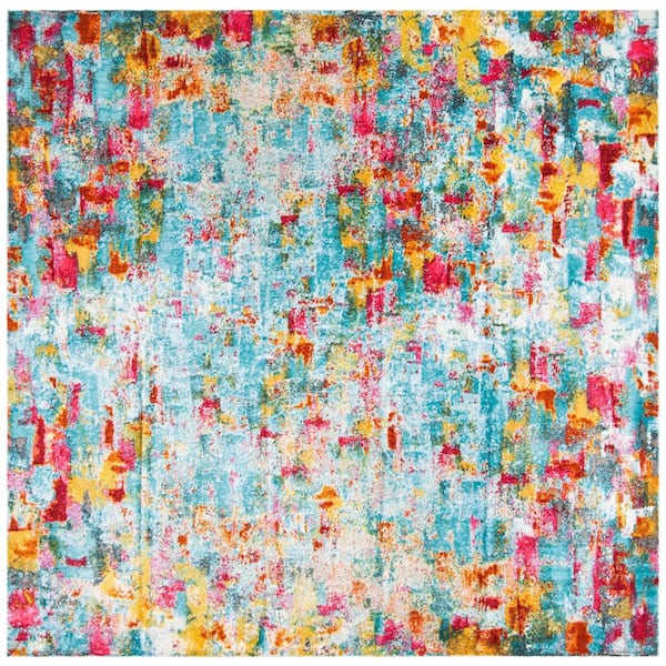 Luxor Aqua/Fuchsia 7 ft. x 7 ft. Abstract Gradient Square Area Rug
