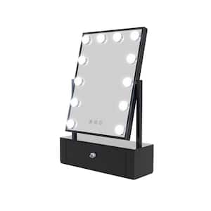 14.37 in. x 20.47 in. Lighted Tabletop Makeup Mirror in Black