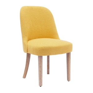 Plush Stain Resistant Boucle Upholstered Living Room Accent Side Chair with Natural Wood Finish Legs in Mustard