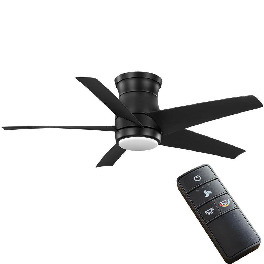 Hampton Bay Mena 44 in. White Color Changing Integrated LED Indoor/Outdoor Matte Black Hugger Ceiling Fan with Light Kit and Remote