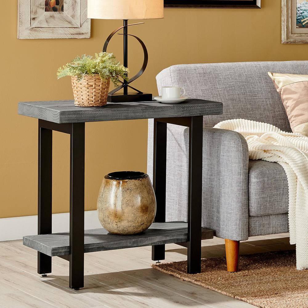 Slate Gray Metal and Reclaimed Wood 2-Tier End Table