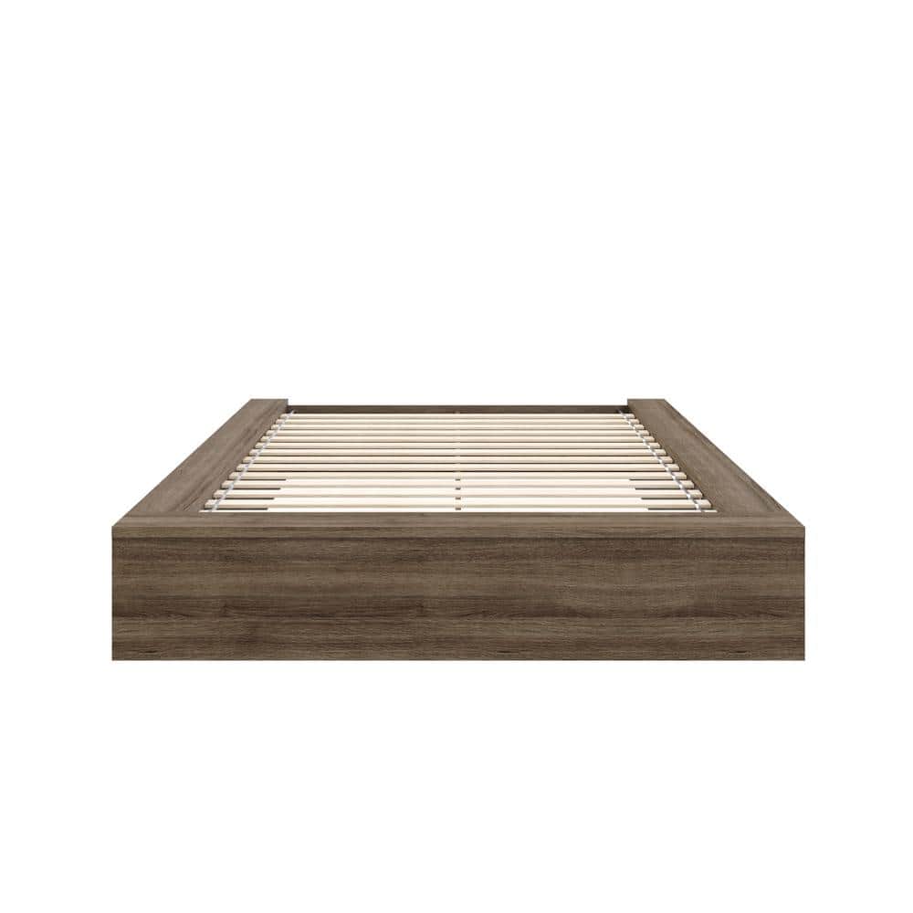 Gray Full Size Engineered Wood Upholstered Platform Bed with Drawer