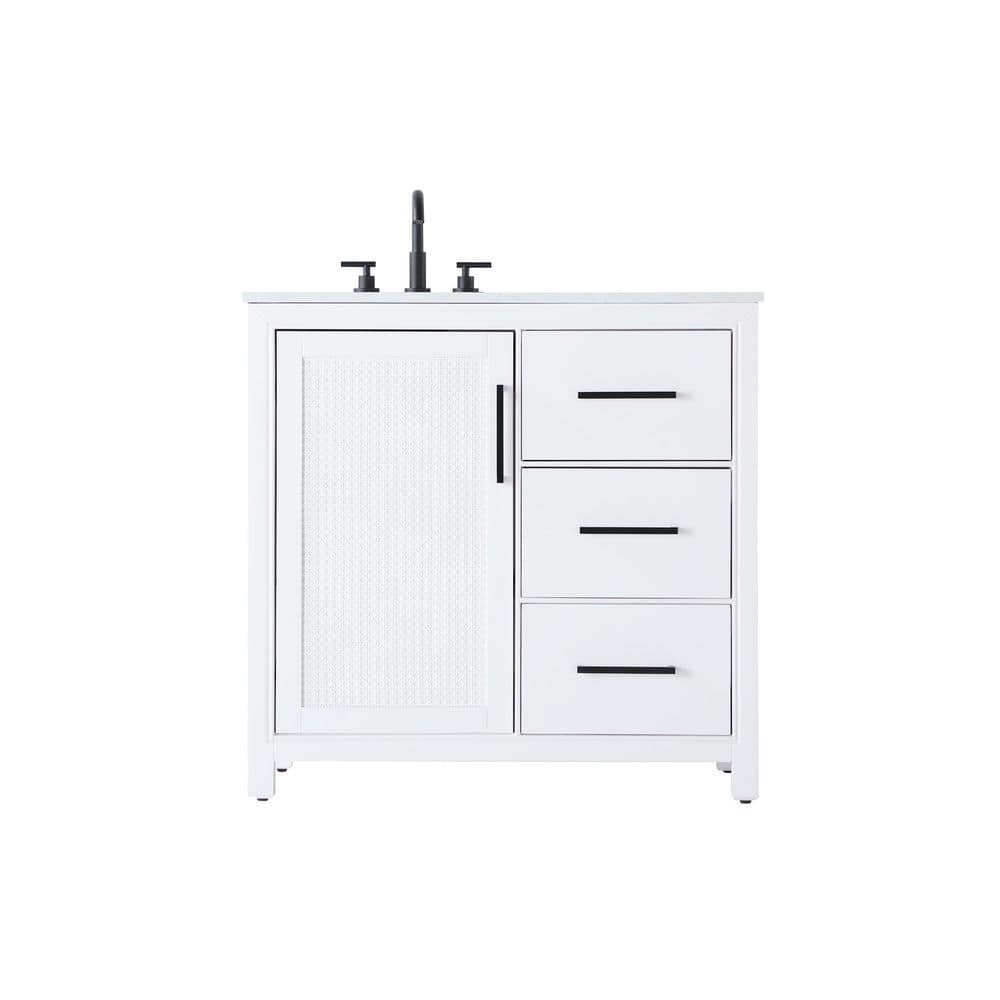 36 in. Single Sink White Bath Vanity with White Engineered Marble Top price history on PriceWatchPro