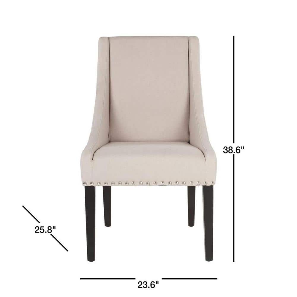 Transitional Beige Linen and Wood Upholstered Side Chair