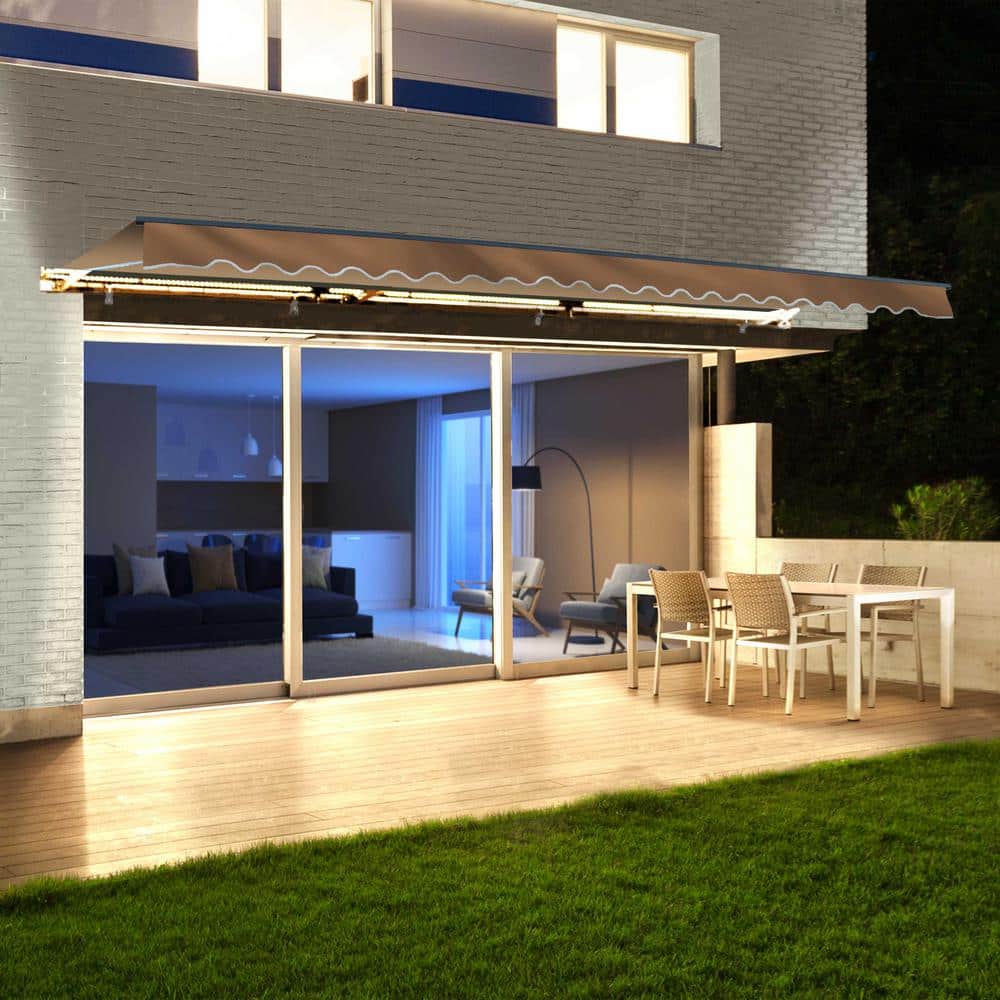 20' x 10' Sand Motorized Patio Awning with LED Lights