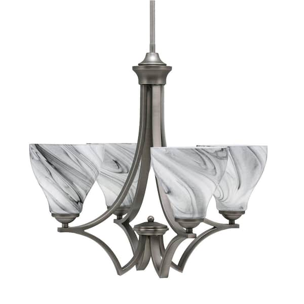 Unbranded Clevelend 4-Light Graphite Round Chandelier with 6.25 in. Onyx Swirl Glass Shades, No bulbs included