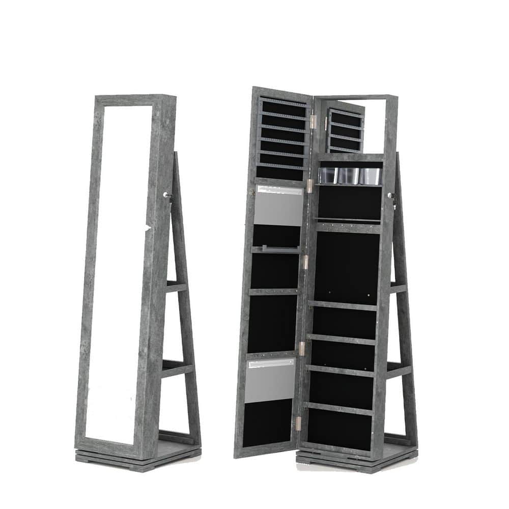 360° Rotatable Jewelry Cabinet Armoire 2-in-1 Lockable Mirrored Cyan Green