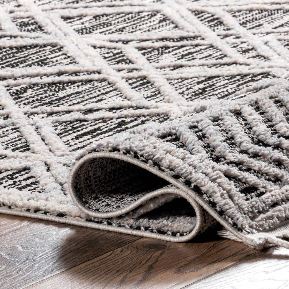 Grey Moroccan Lattice Tassel Runner Rug 2' x 6'