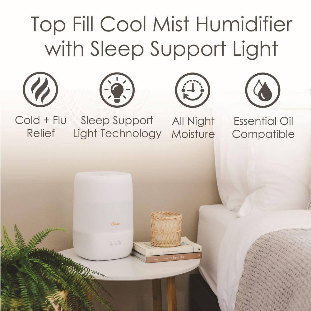 White Top Fill Cool Mist Humidifier with Sleep Support Light