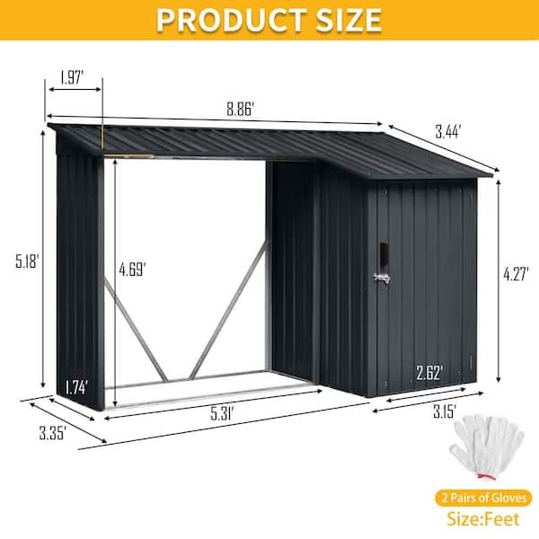 Black 9 ft. W x 3 ft. D Outdoor Metal Firewood Rack, Two-In-One