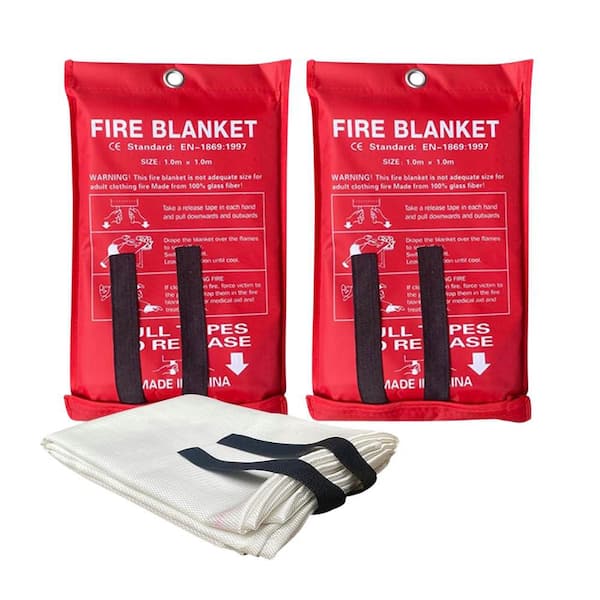 Fiberglass Emergency Fire Blanket Home Kitchen Safety Heat Shield Suppression Cloth Towel 2 Pack