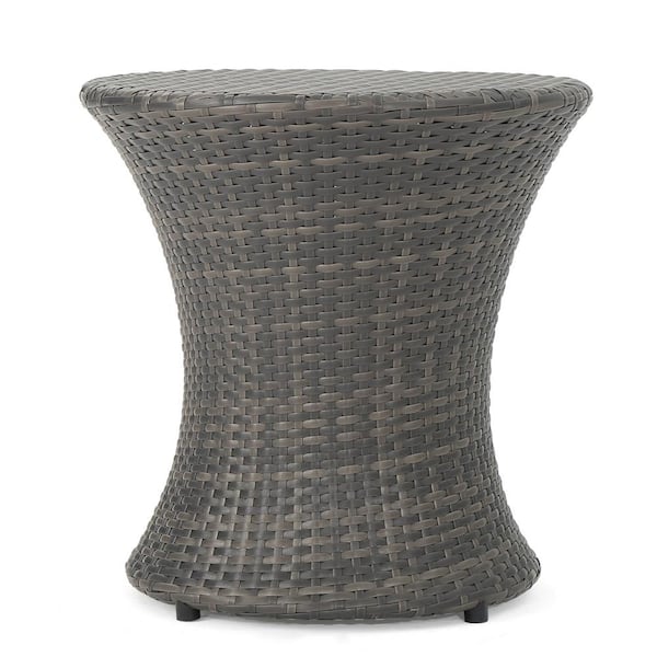 Unbranded 19.69 in. W x 19.69 in. H Outdoor Round Wicker Side Table, Weather-resistant for Patio, Garden, Grey