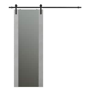 Vona 24 in. x 80 in. Full Lite Frosted Glass Light Urban Wood Sliding Barn Door with Hardware Kit