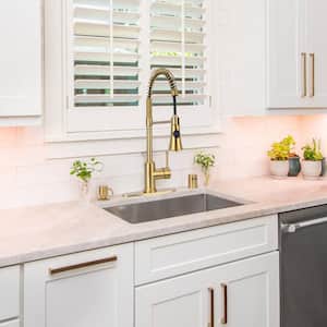 Single Handle Pull-Down Sprayer Kitchen Faucet Pre-Rinse Spring in Brass Gold