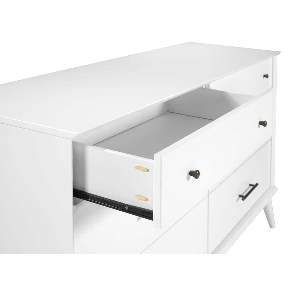 White Solid Wood Mid-Century Modern 6-Drawer Dresser